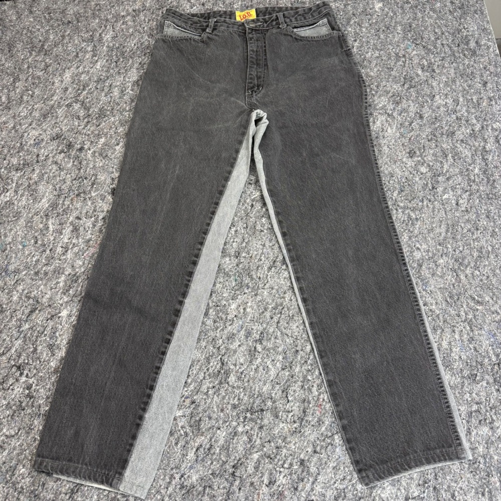 Vintage‎ I.O.U. Jeans Mens 34 Two Tone Colorblock Black Gray Acid Wash Straight